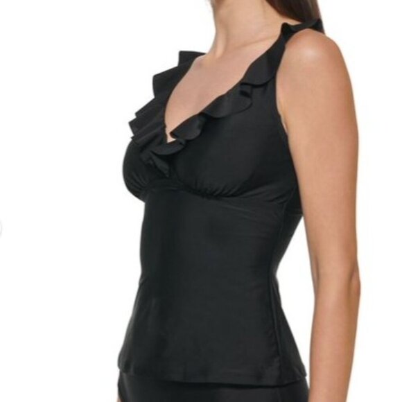 Time and Tru Ruffle One-Piece TOP ONLY – Black – Size Medium (8–10) – Gently Use - Picture 2 of 7